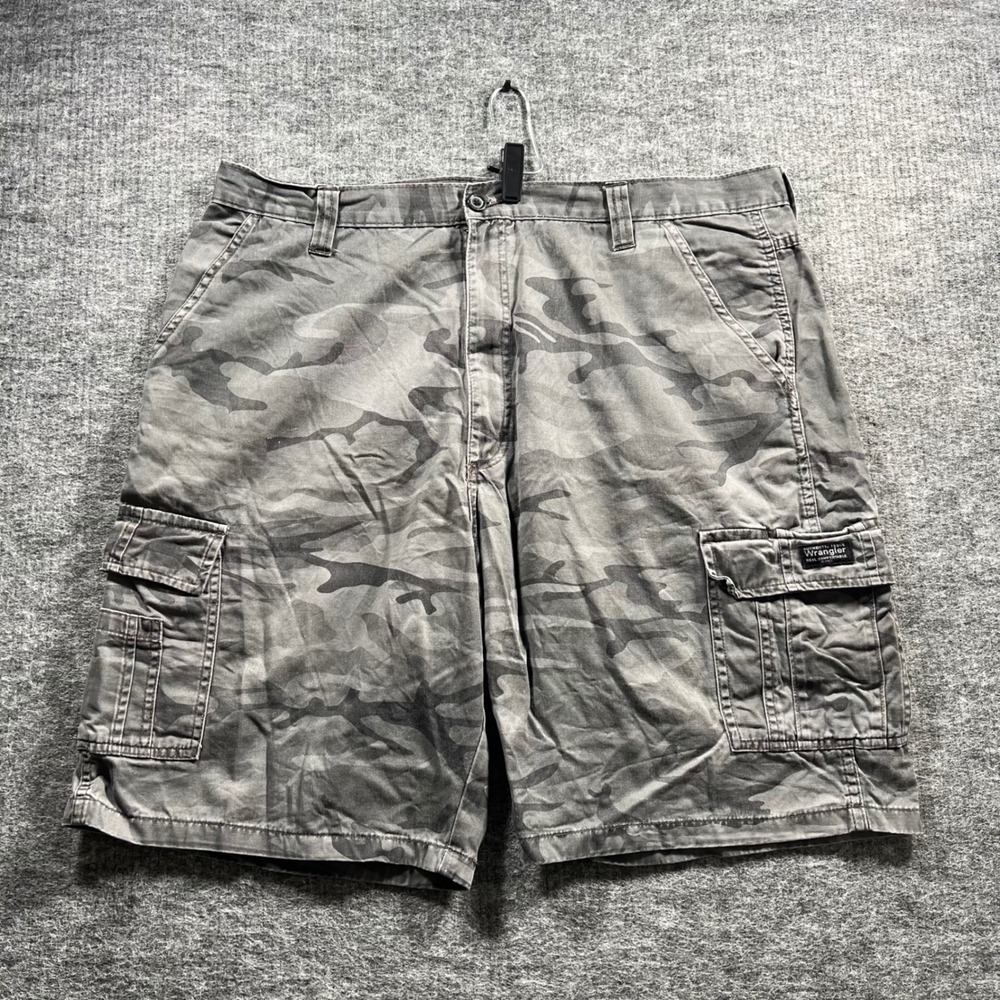 Wrangler Mens Grey Camo Cargo Shorts Size 40 Cotton Relaxed Fit 60KNHJ9